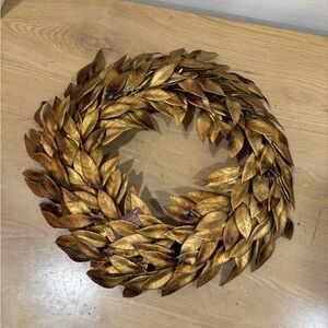 Gold Holiday magnolia leaves Wreath 22”